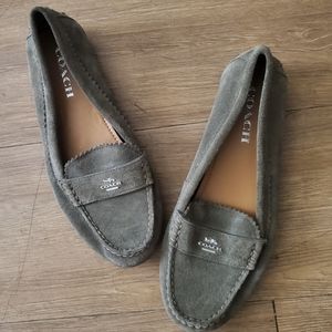 New Coach Odette Olive Green Suede Loafers.